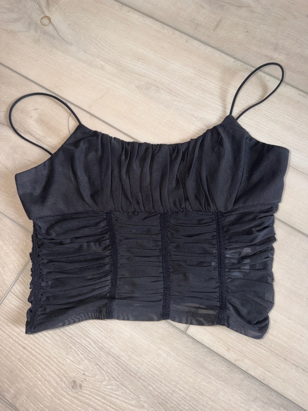 Princess Polly Black Ruched Mesh Spaghetti Strap Cami